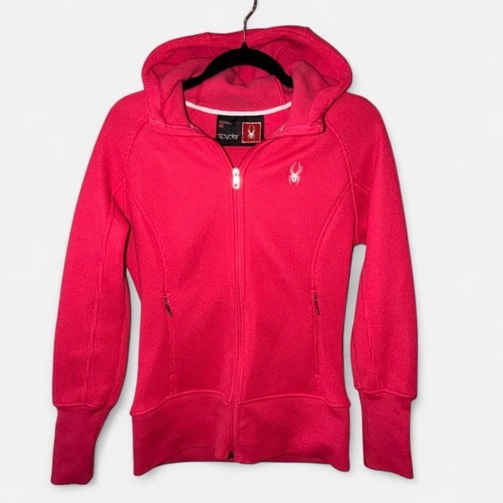 Spyder Women’s Waffle Knit Full-Zip Hooded Fleece Jacket - Pink - Size Medium